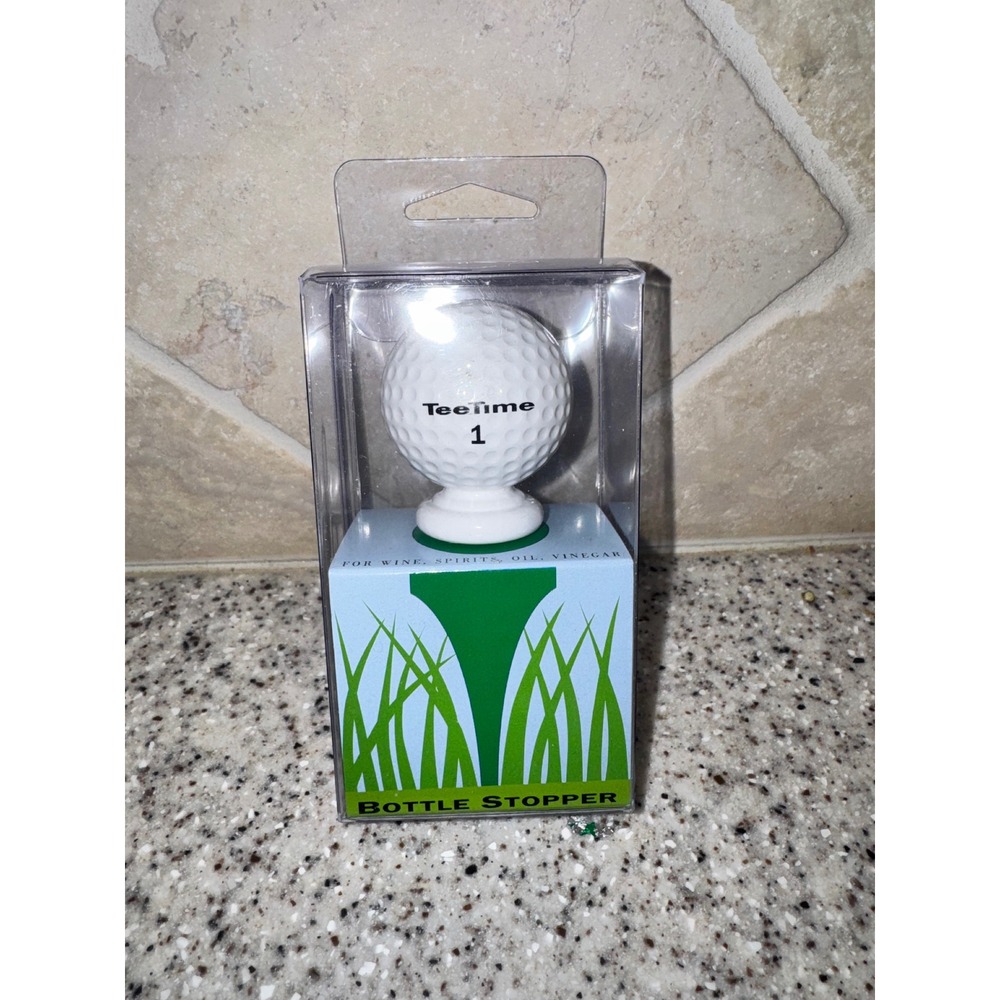 New Prodyne Tee Time Golf‎ Ball Bottle Stopper White Acrylic Silicone Seal